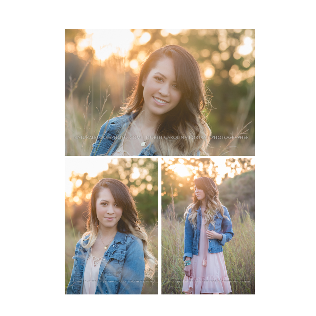 Waxaw suburb of Charlotte outdoor senior pictures in sunset field NC 
