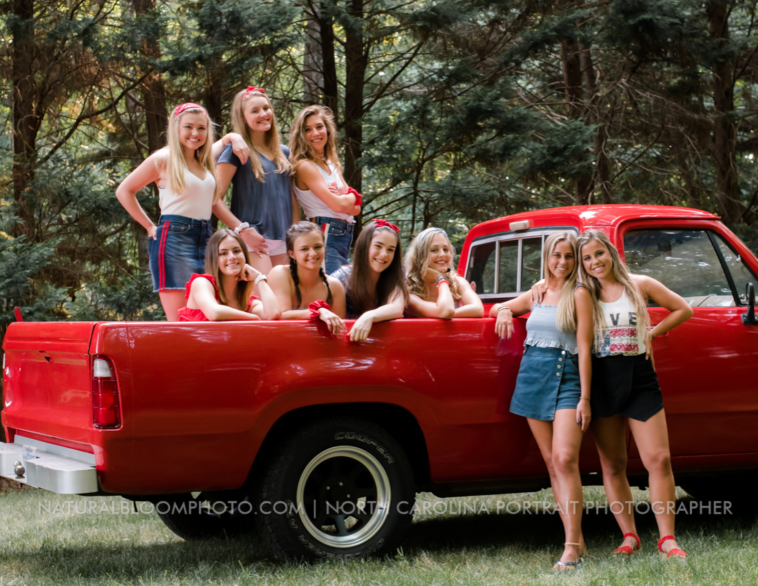 Patriotic Senior Model Team Photo Shoot with Vintage Red Truck