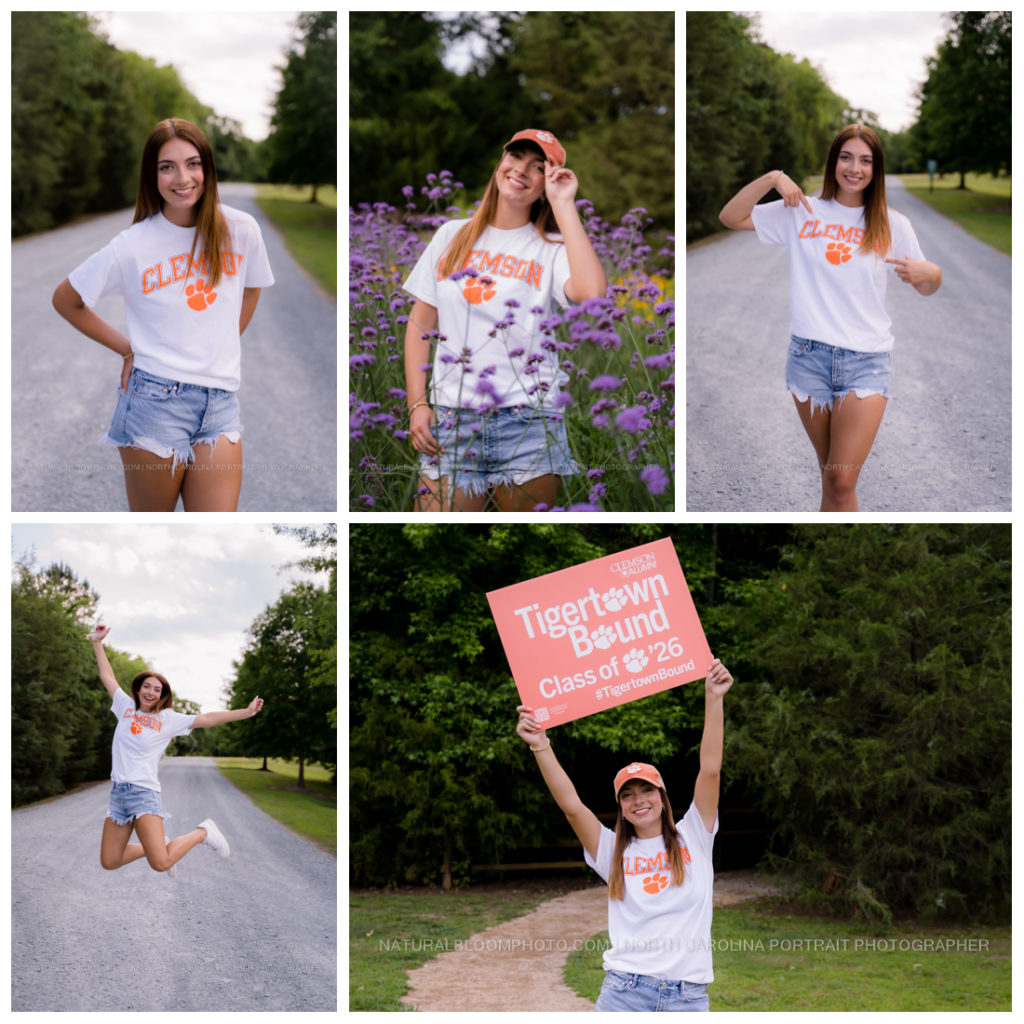 senior girl pictures in Waxhaw, NC, college announcement Clemson