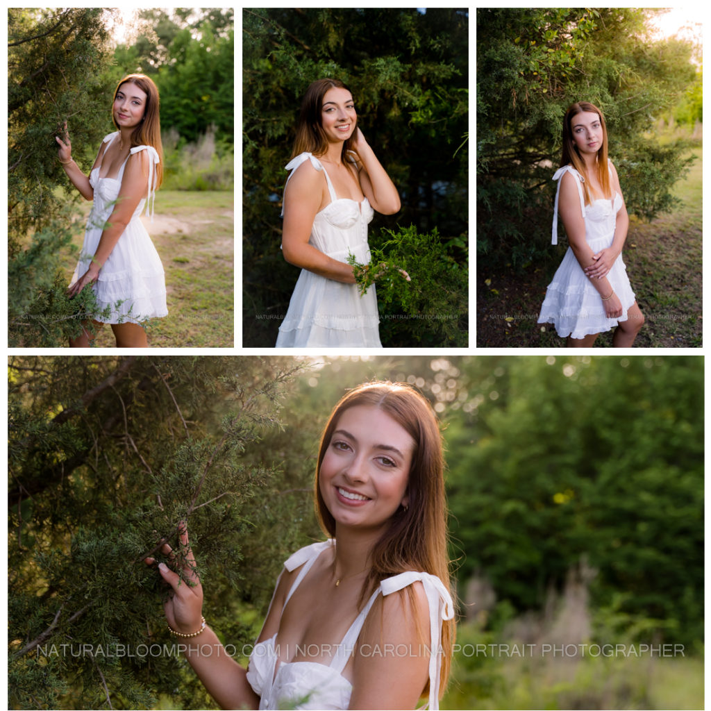 Marvin Efird Park senior pictures in Waxhaw, NC in May white dress